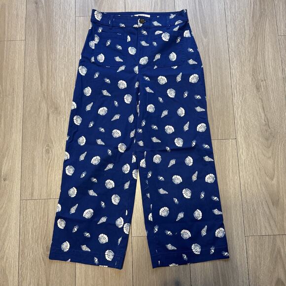 Ann Taylor Loft Palmer Wide Leg Crop Pant In Shell Print Sz 4 Fine Sapphire - Picture 3 of 16